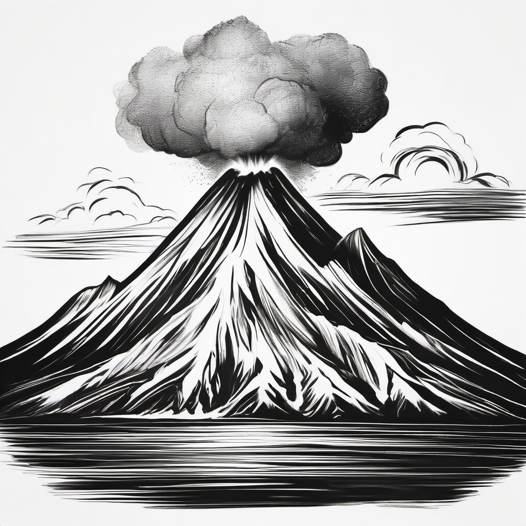 drawing of a volcano erupting with fire  minimal rough sketch scribbles,doodles,black and white