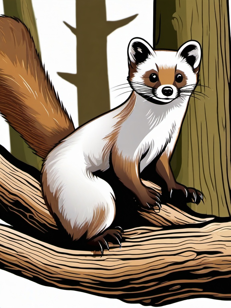 Pine Marten cartoon - Pine Marten dashing across a log  