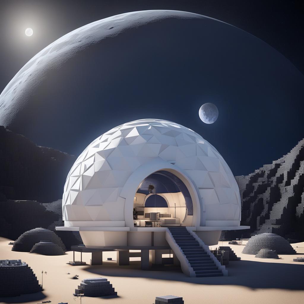 dome-covered lunar colony for living on the moon's surface - minecraft house design ideas minecraft block style