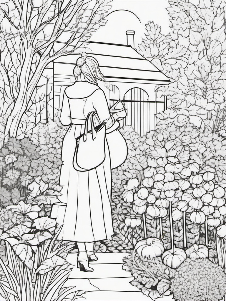 Autumn Garden Coloring Pages - Preparing for Winter in the Garden  minimal black outline printable sheet, coloring page