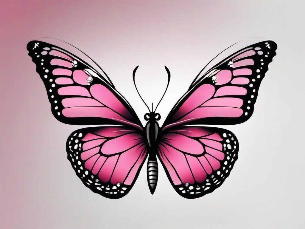 pink butterfly tattoo  simple color tattoo, minimal, white background