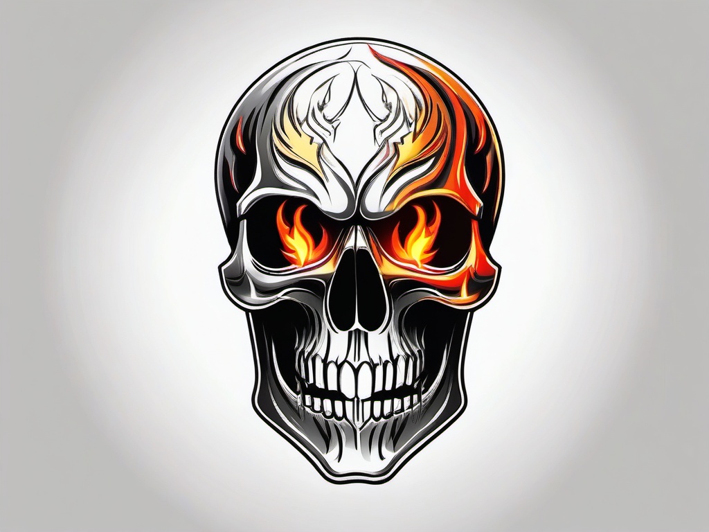 Skull Tattoo - A menacing skull tattoo with fiery eyes  few color tattoo design, simple line art, design clean white background