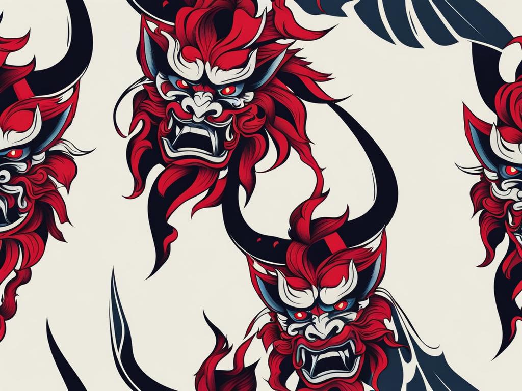 oni tattoo minimalist color design 