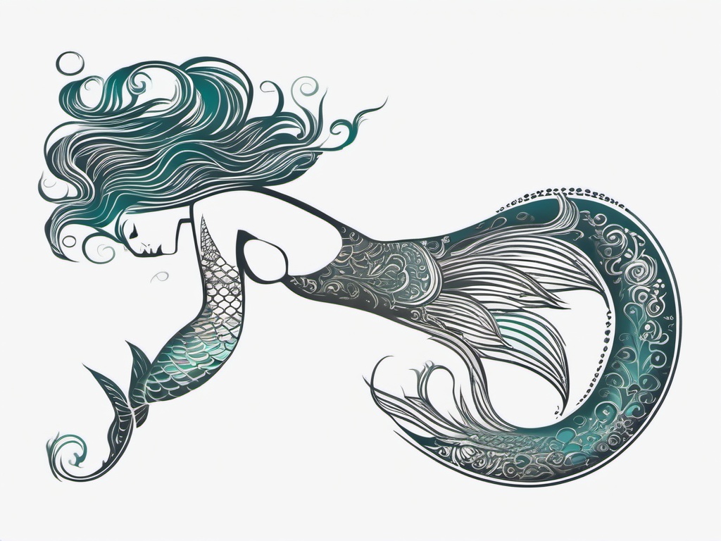 Mermaid Hip Tattoo - Showcase the fluidity and elegance of a mermaid in a stylish hip tattoo design.  simple vector color tattoo,minimal,white background