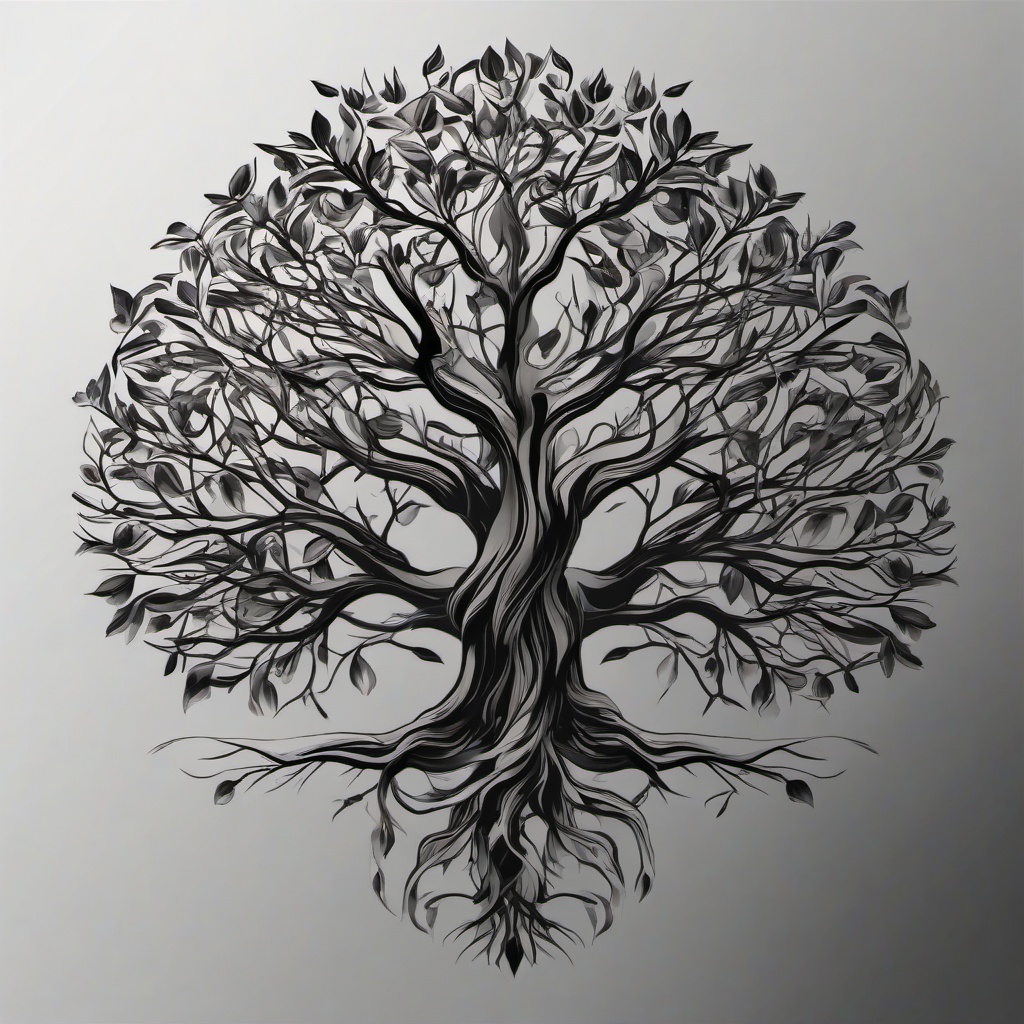 black and gray tree tattoo  simple vector color tattoo