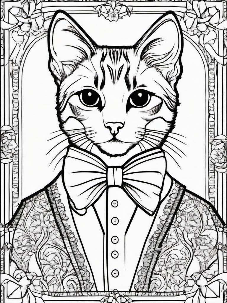 Kitty with a Bowtie Coloring Pages - Fancy Kitten Wearing a Bowtie  minimal black outline printable sheet, coloring page