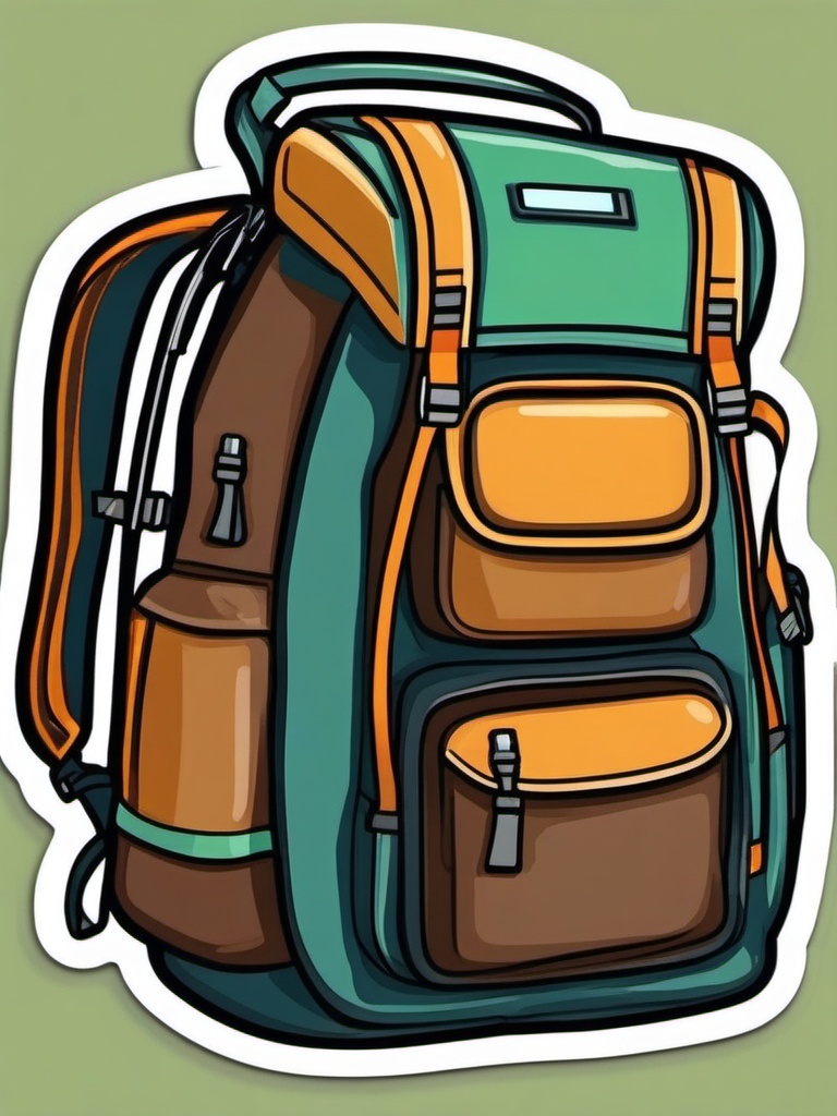 Hiking Backpack Sticker - Nature exploration, ,vector color sticker art,minimal