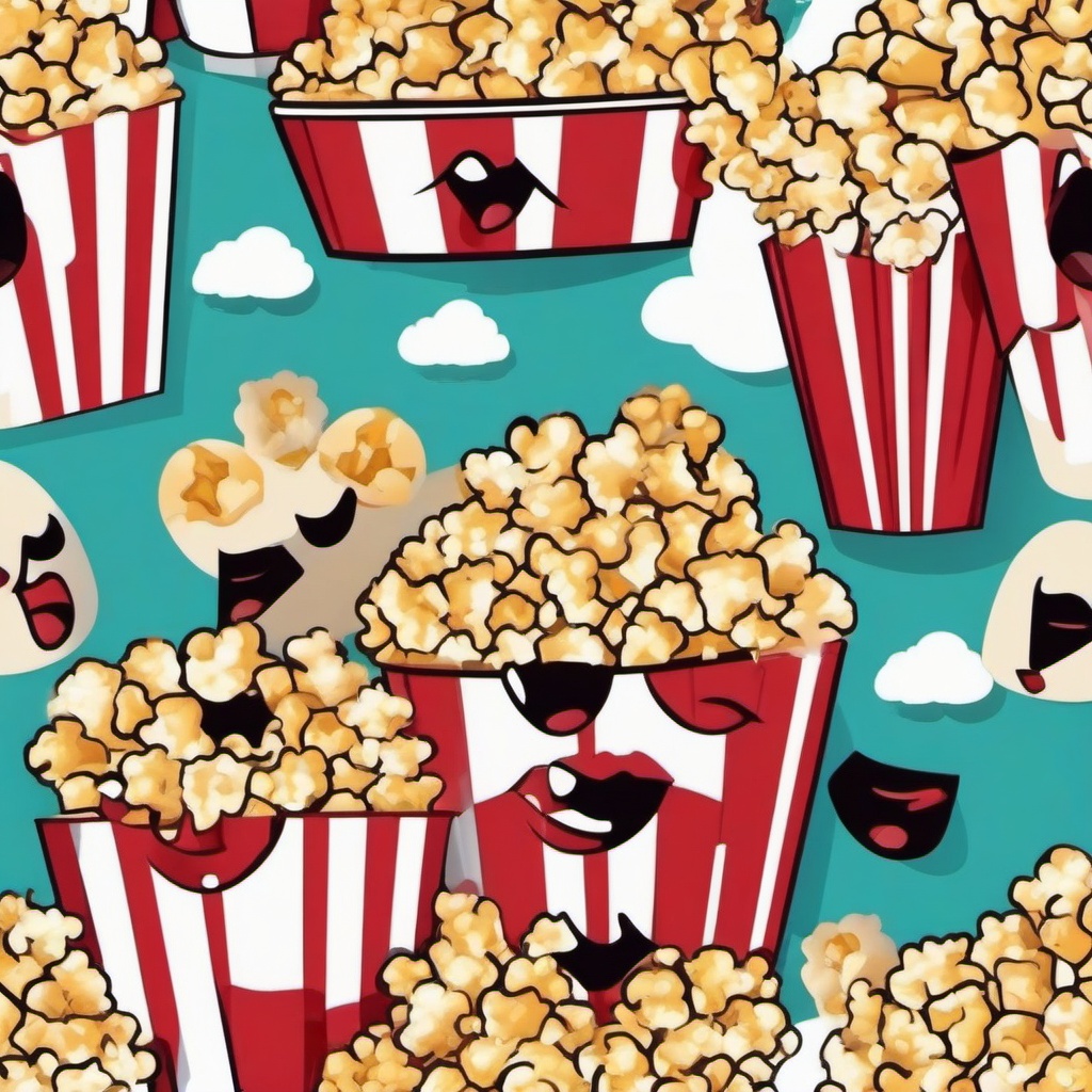 Movie clipart - comedy movie with laughing faces and popcorn  color,minimalist,vector clipart