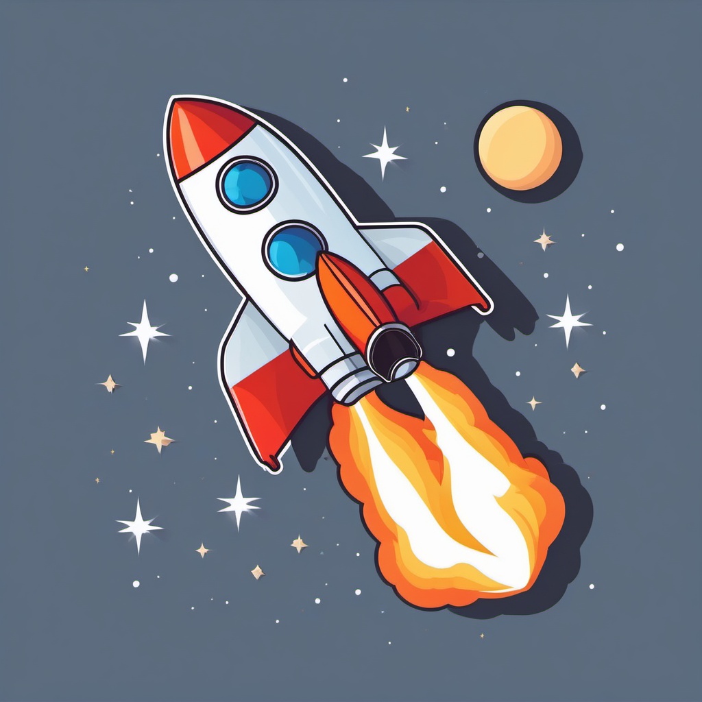 Rocket Launch Sticker - Rocket taking off into space, ,vector color sticker art,minimal