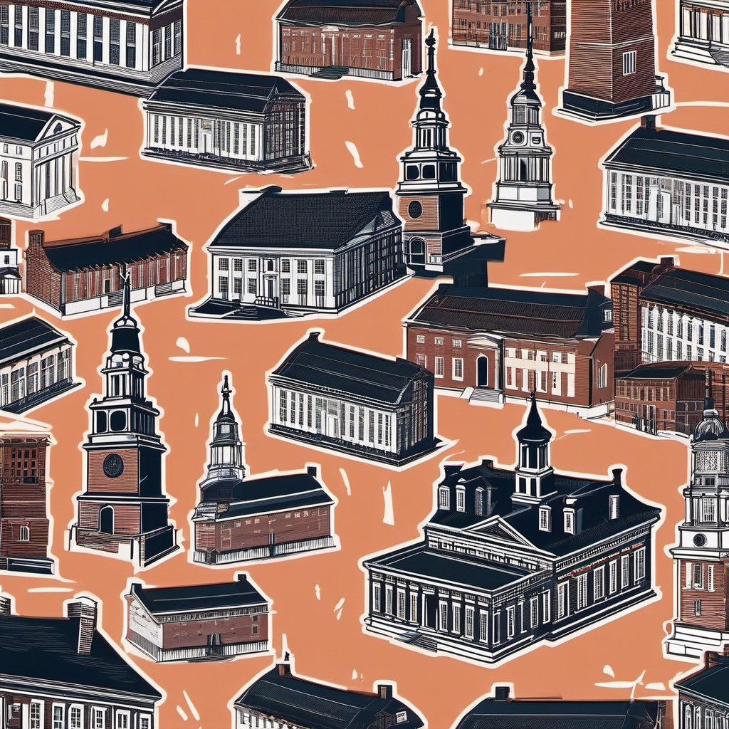 Independence Hall sticker- Historic building where the Declaration of Independence was debated and adopted, , sticker vector art, minimalist design