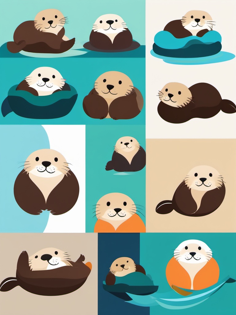 Sea Otter Clip Art - Sea otter floating on its back,  color vector clipart, minimal style