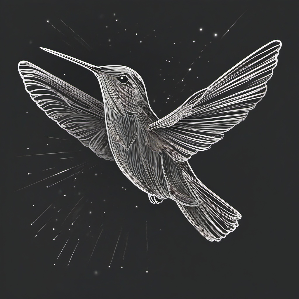 drawing of a hummingbird with glowing wings  minimal rough sketch scribbles,doodles,black and white