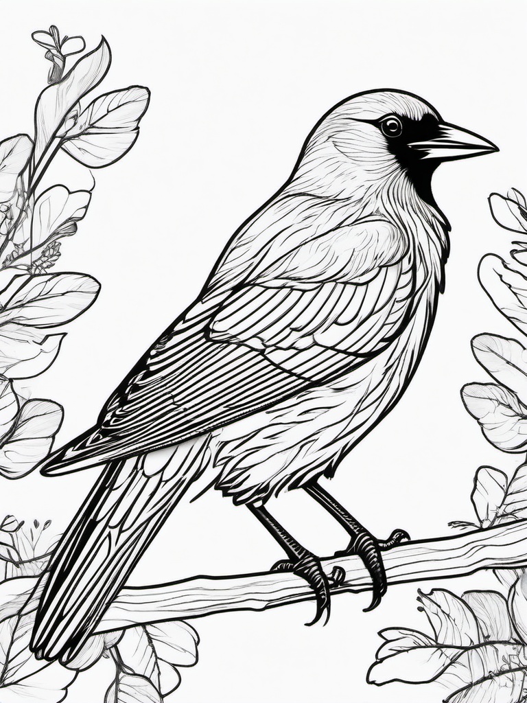 Jackdaw Coloring Pages - Small Black Crow Family Bird  minimal black outline printable sheet, coloring page