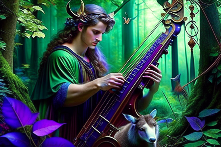 orpheus, the gifted musician, enchanting the creatures of the forest with his lyre melodies. 