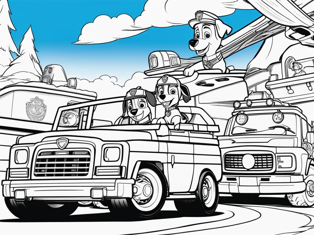 paw patrol coloring pages - the paw patrol team races to the rescue in their vehicles. 