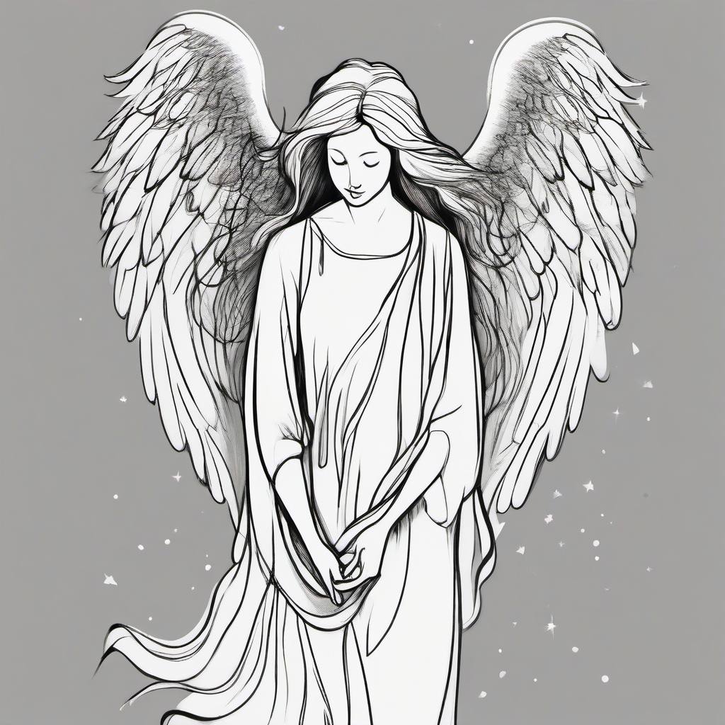 drawing of an angel blessing someone  minimal rough sketch scribbles,doodles,black and white