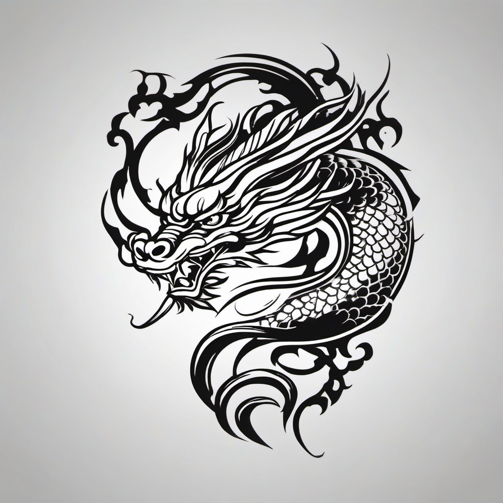 Chinese Dragon Tattoo Stencil - Stencil-based design for a precise Chinese dragon tattoo.  simple color tattoo,minimalist,white background