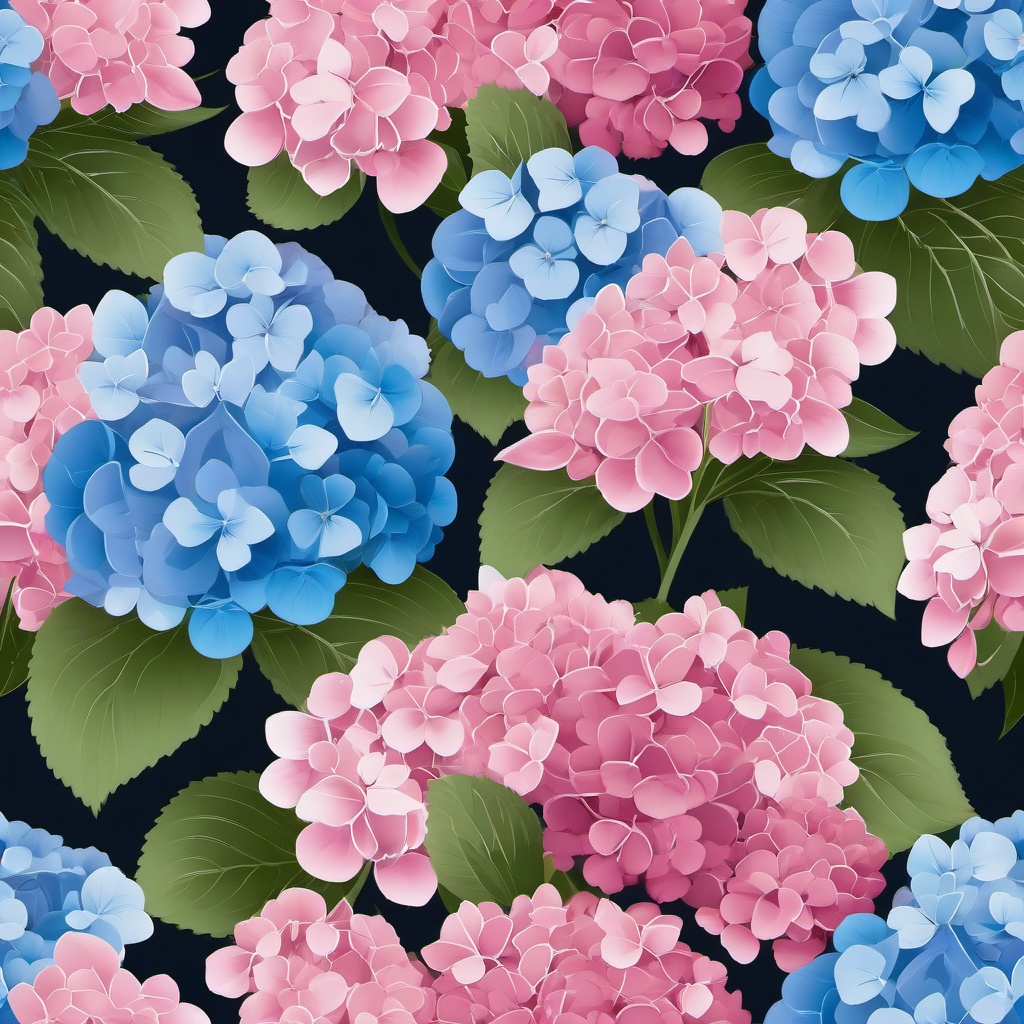 Hydrangea Clip Art - A cluster of pink and blue hydrangea blooms,  color vector clipart, minimal style