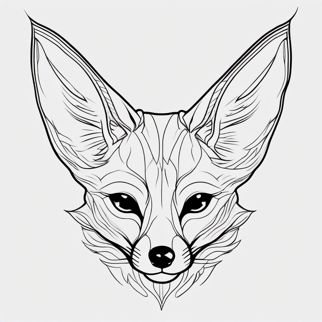 Fennec Fox Tattoo - Enigmatic fennec fox with large ears  few color tattoo design, simple line art, design clean white background