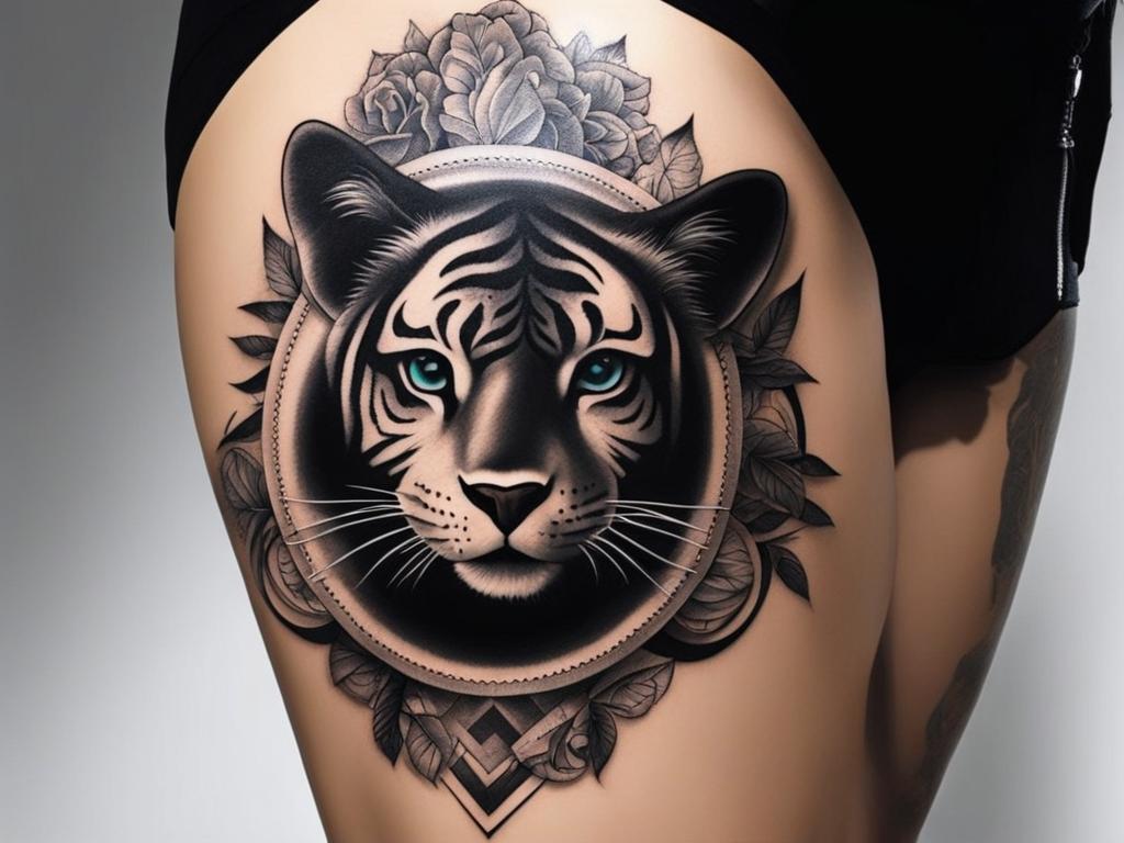 thigh tattoos for females black and white design 