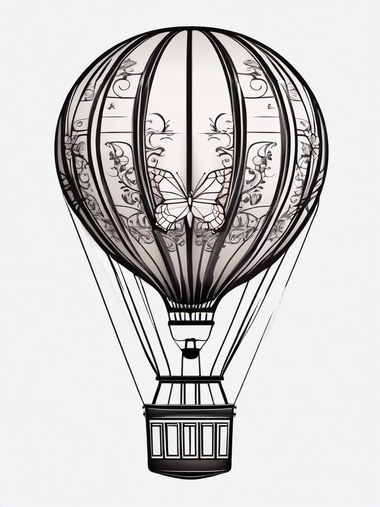 butterfly hot air balloon tattoo  simple color tattoo, minimal, white background