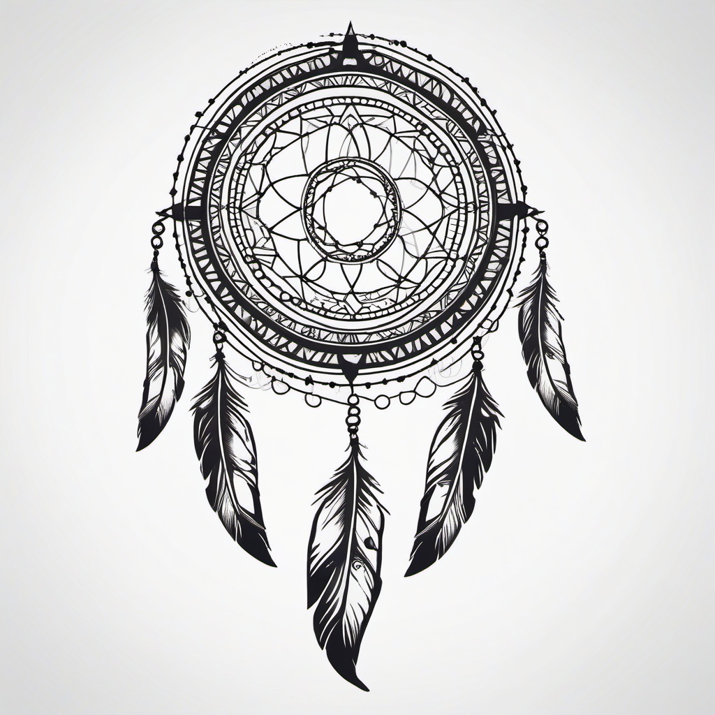 Boho Dream Catcher Tattoo - Tattoo with a bohemian and boho vibe featuring a dream catcher.  simple vector tattoo,minimalist,white background