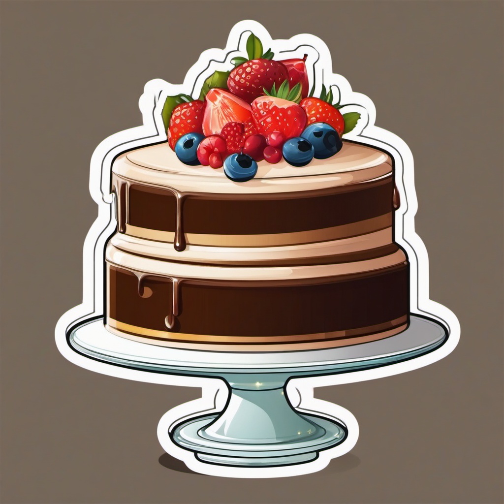 Cake Stand Sticker - Elegant stand displaying a delicious cake, ,vector color sticker art,minimal