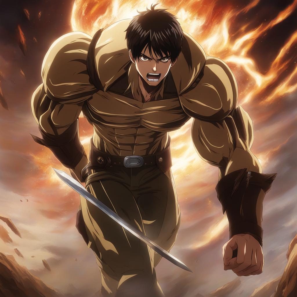 eren jaeger transforms into a titan to battle colossal foes. 