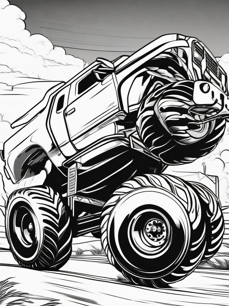 Monster Truck in Battle Arena Coloring Pages - Trucks Fighting for Victory  minimal black outline printable sheet, coloring page