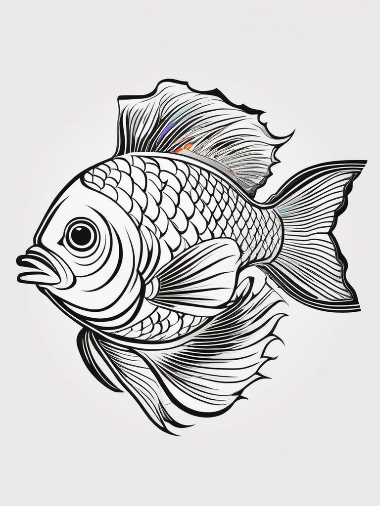 Fish Tattoo - Colorful fish swimming in a serene aquarium, symbolizing tranquility  few color tattoo design, simple line art, design clean white background