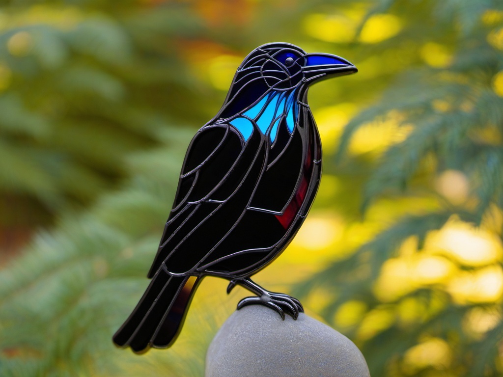 Stained Glass Raven - Raven with shiny black feathers  