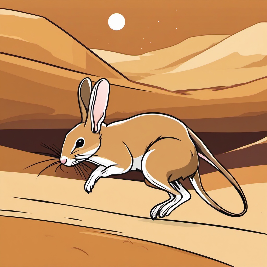 Jerboa Clip Art - Jerboa hopping through the desert sand,  color vector clipart, minimal style