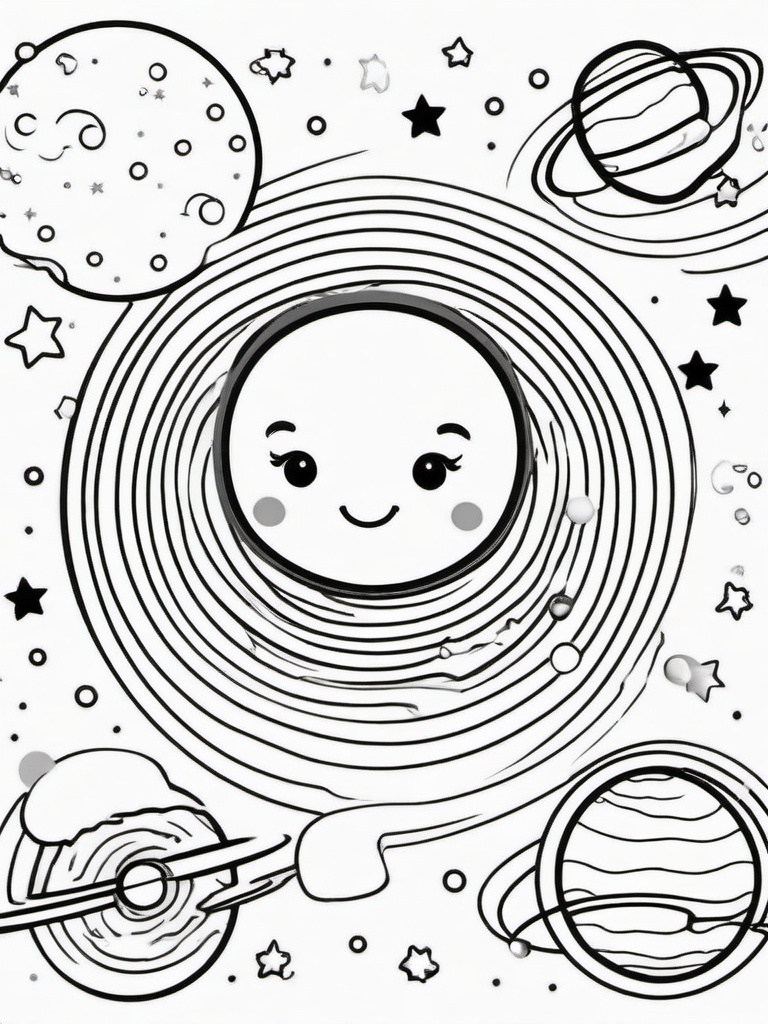 Kawaii Space Coloring Pages - Adorable Planets and Stars in Space  minimal black outline printable sheet, coloring page