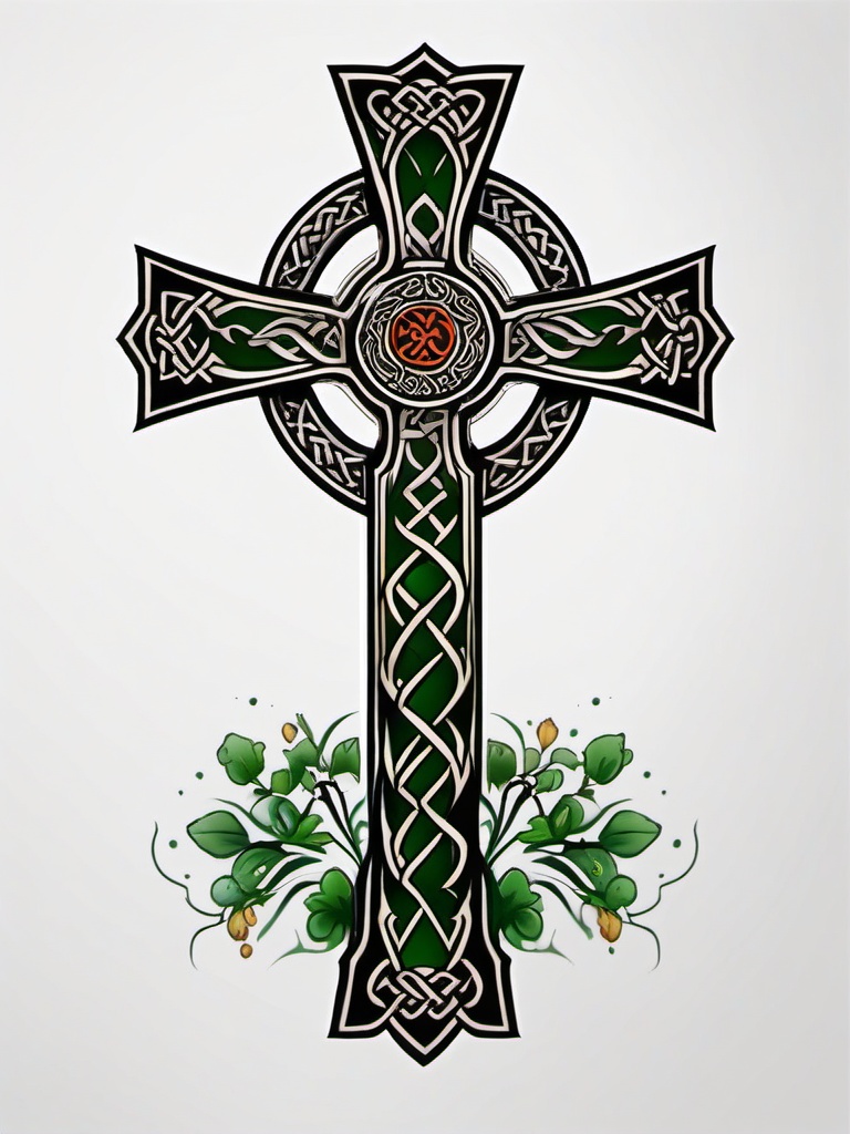 irish celtic cross tattoo  simple color tattoo,minimal,white background