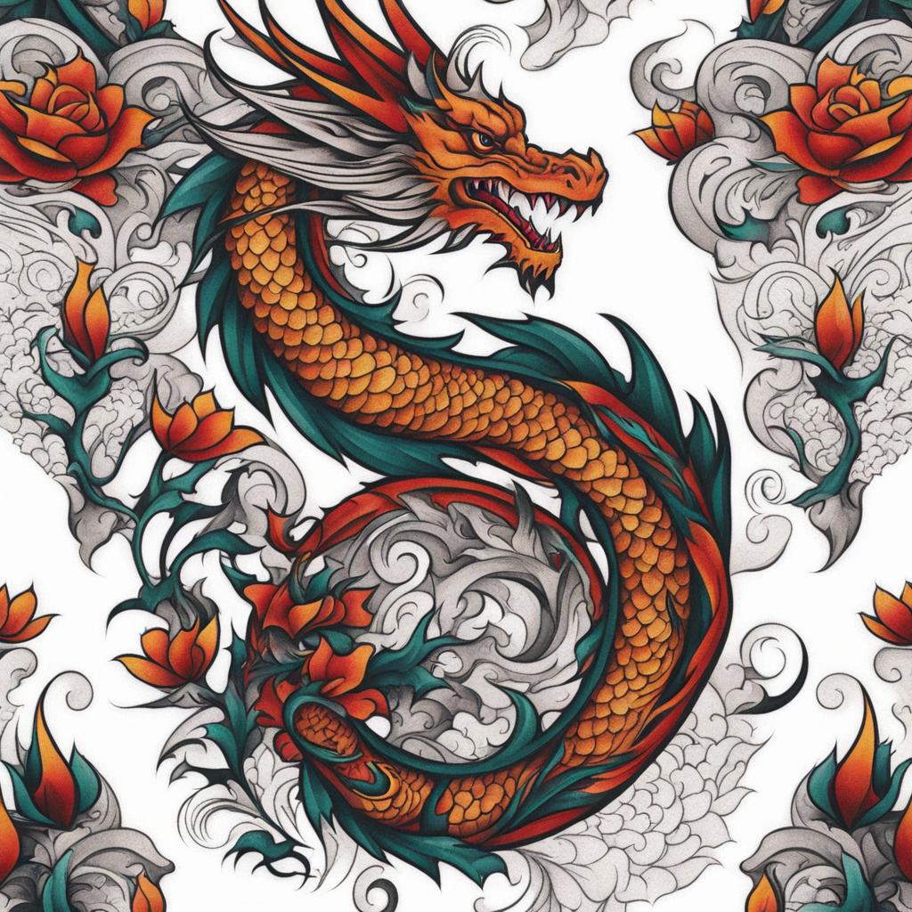 Tattoo hand dragon, Tattoos featuring dragon imagery on the hands.  color, tattoo style pattern, clean white background