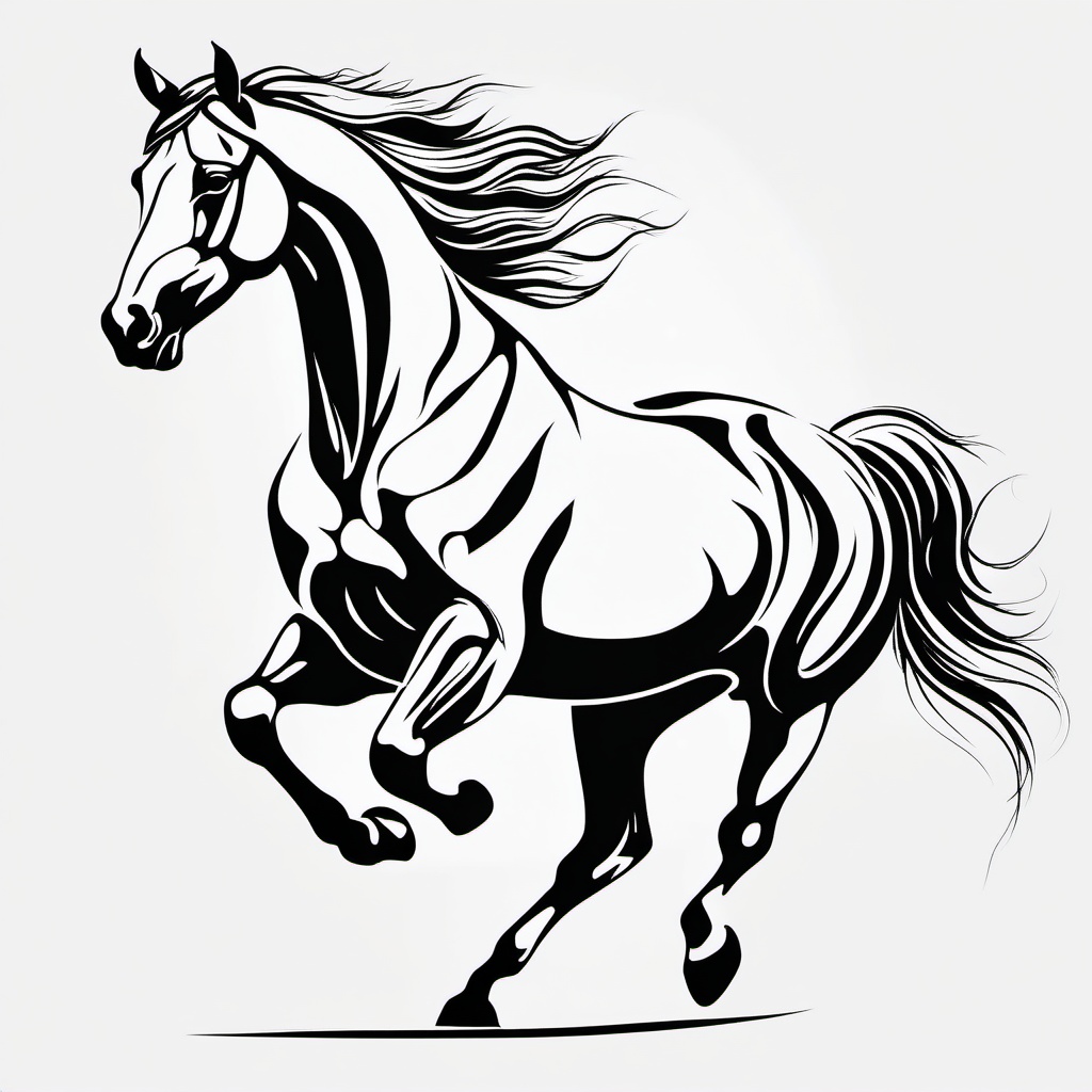 Horse Tattoo - Elegance in motion, horse galloping freely, symbolizing grace  few color tattoo design, simple line art, design clean white background