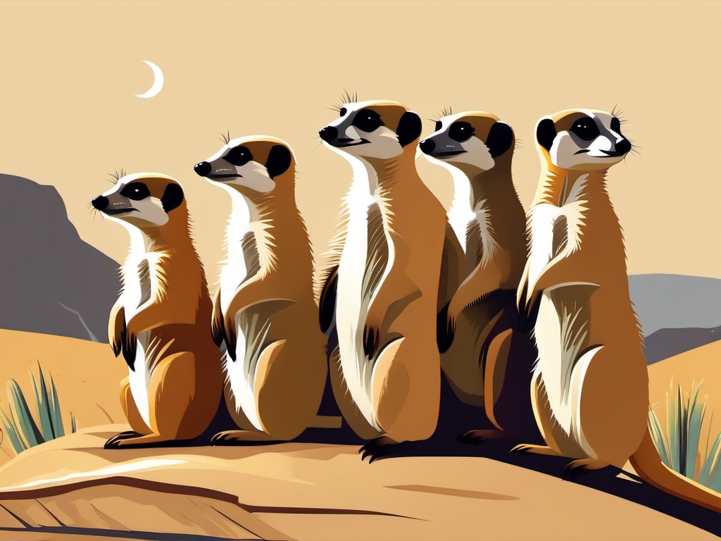 Meerkat Group Clip Art - Group of meerkats on sentry duty,  color vector clipart, minimal style