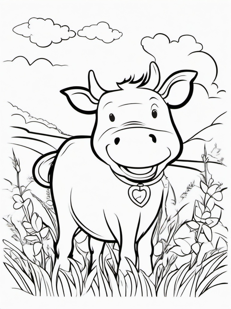 Cow Coloring Pages - Cow dancing with a cute little mouse  simple coloring pages