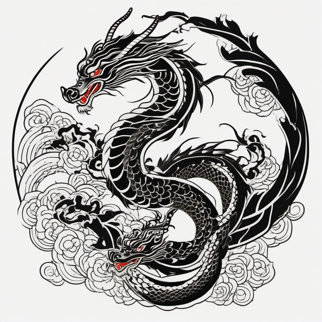 Japanese Dragon Design - Traditional and intricate design featuring a Japanese-style dragon.  simple color tattoo,minimalist,white background