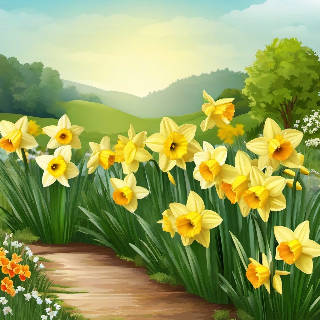 Spring Flower clipart - daffodils in a garden  clipart