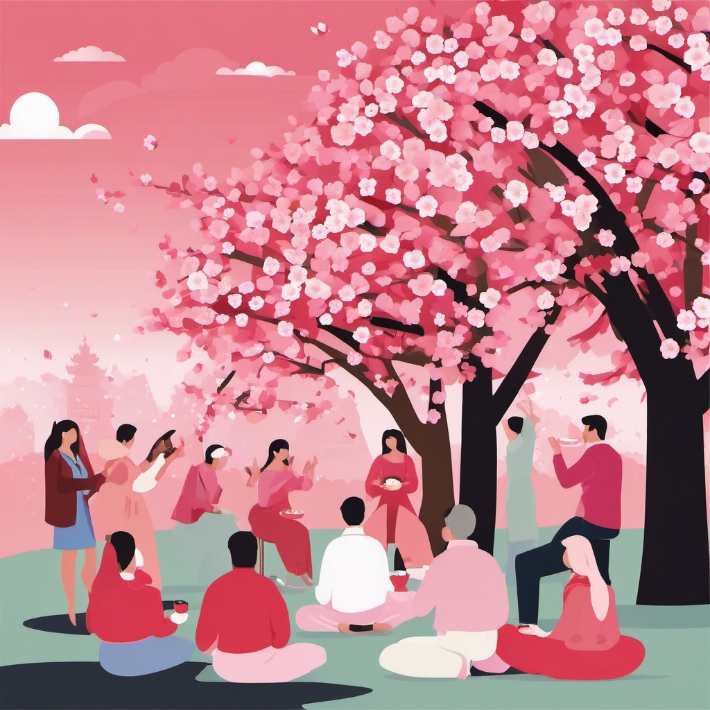 Cherry Blossom Viewing Party clipart - Festive cherry blossom party, ,vector color clipart,minimal