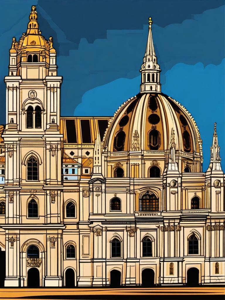 Vienna clipart - St. Stephen's Cathedral and Vienna cityscape, ,color clipart vector style