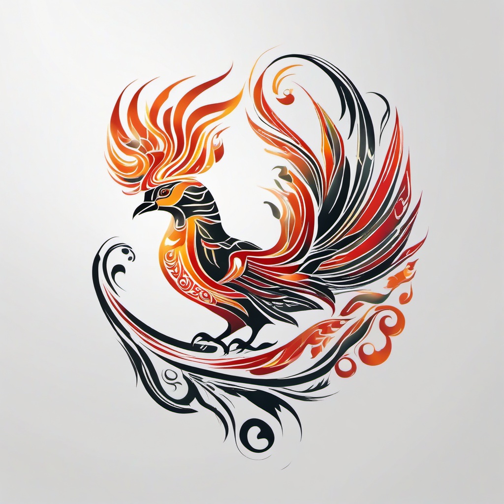 maori phoenix tattoo  simple color tattoo,minimalist,white background