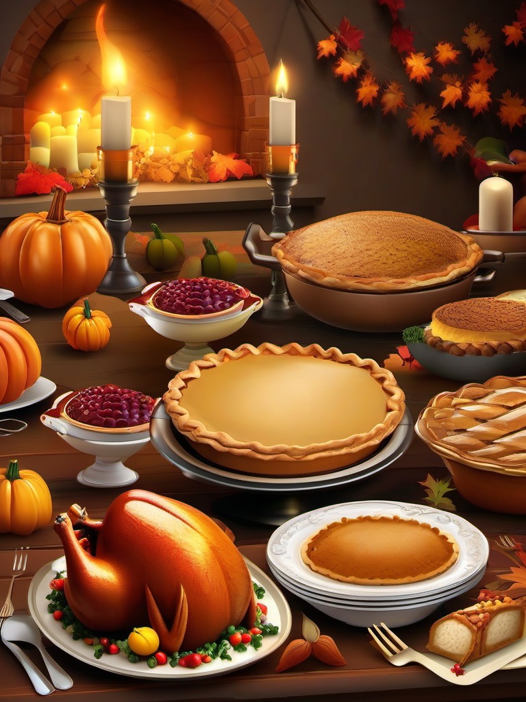 Happy Thanksgiving clipart - Thanksgiving feast with pies  