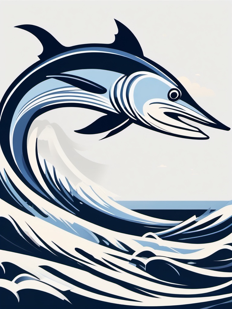 Swordfish Clipart - Swordfish charging through the waves , minimal, 2d