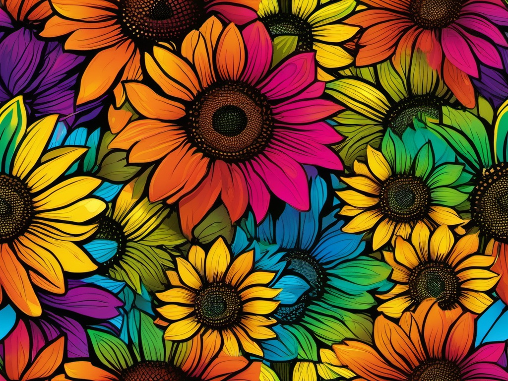 Rainbow Sunflower Background  