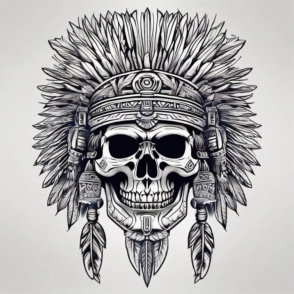 Aztec Warrior Tattoo Skull  minimal,color tattoo,white background