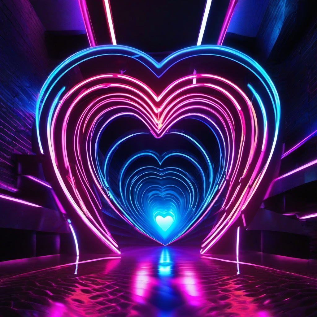 Neon Background Wallpaper - neon lights love heart tunnel blue  