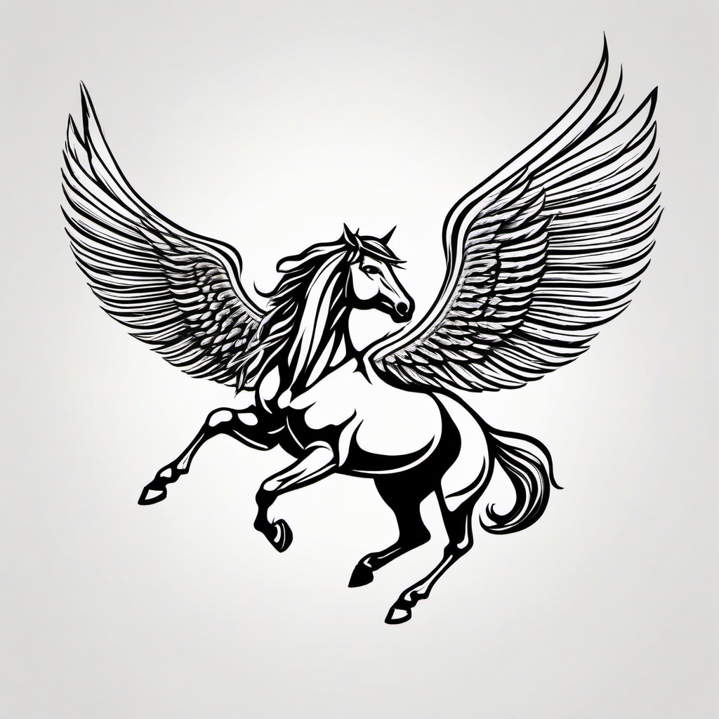 Pegasus Hercules Tattoo - Pay tribute to the mythical winged steed with a Pegasus Hercules tattoo, symbolizing the hero's fantastical journey.  simple color tattoo, minimal, white background