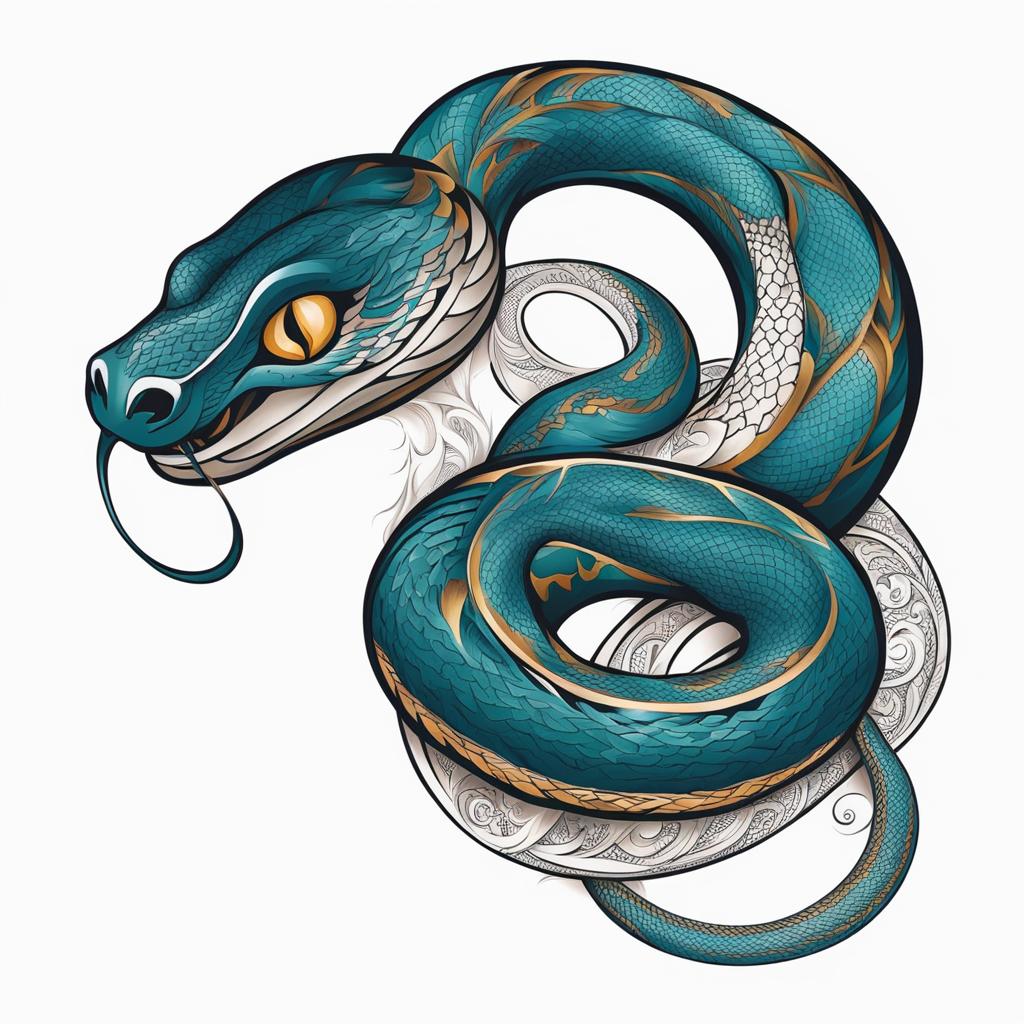 Tattoo of a snake, Artistic representations of snakes in the form of tattoos. colors, tattoo patterns, clean white background